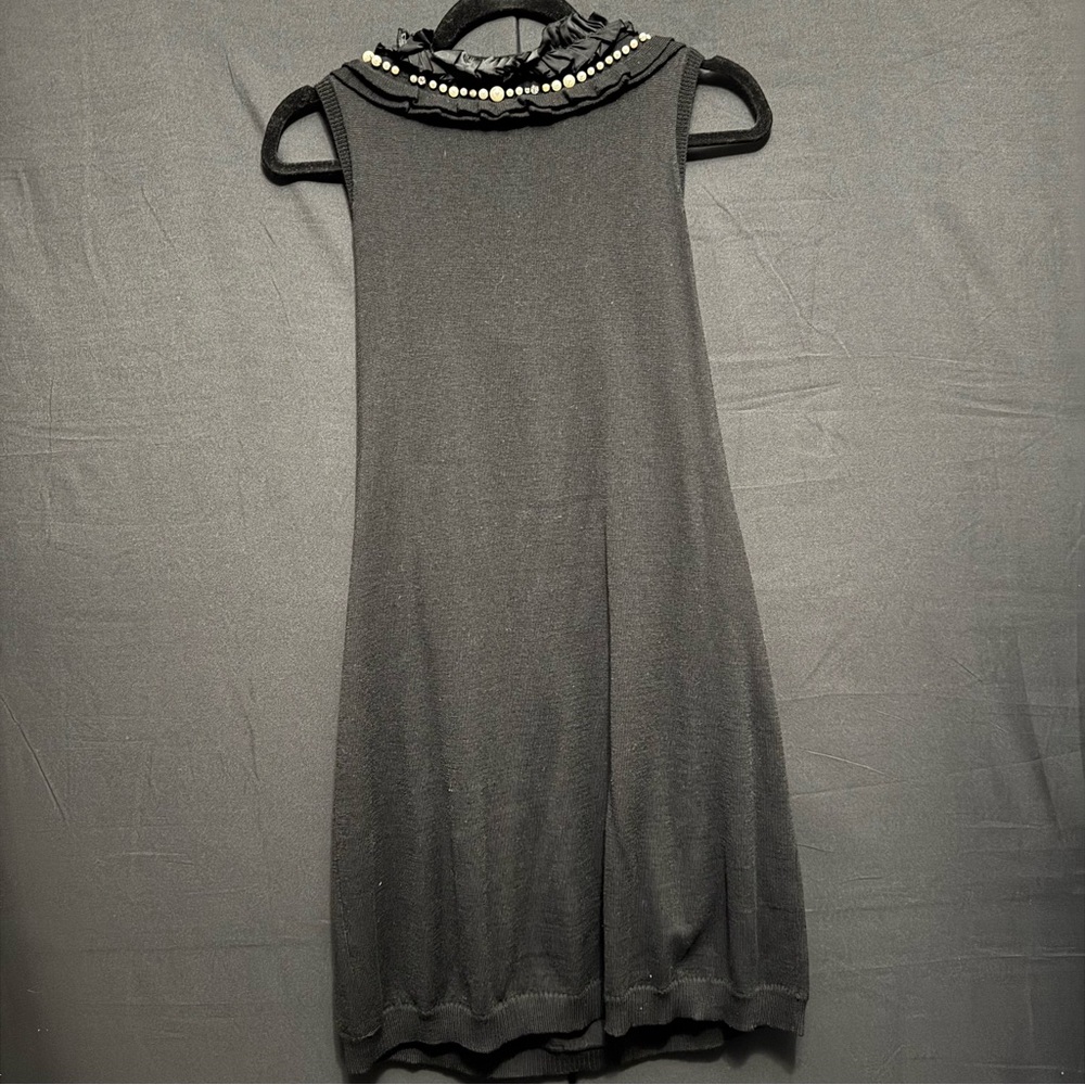 Nanette Lepore Black Sleeveless Merino Wool Dress with Silk and faux pearl trim - Picture 3 of 4